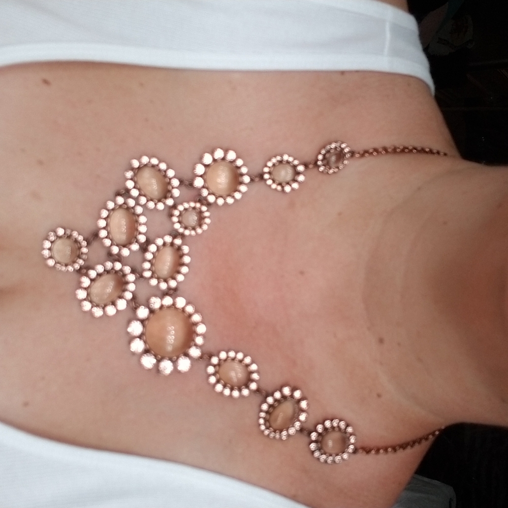J. Crew Glass and Rose gold bib necklace w/dust bag! Make a statement